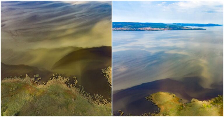 A levegőből készített felvételek megmutatják, hogy valami nagy baj van a Balatonnal