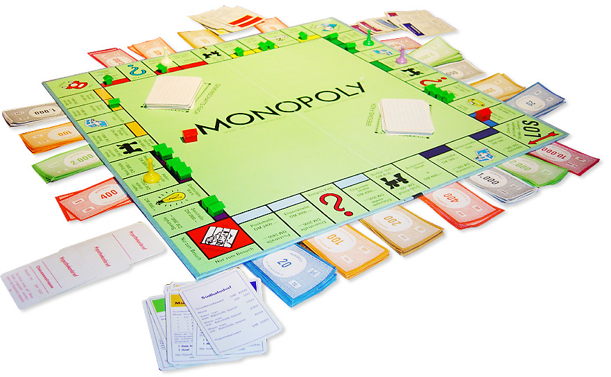 German Monopoly board in the middle of a game
