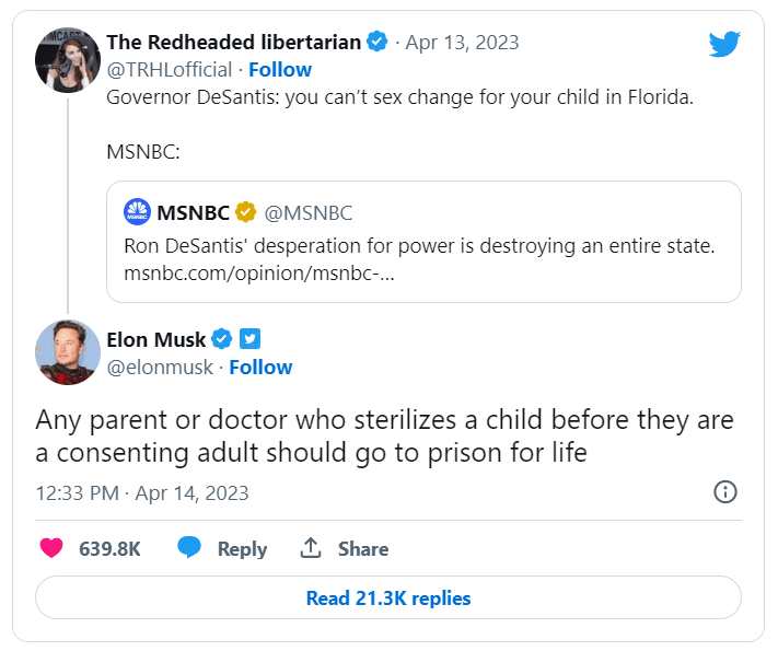 kep 2023 04 16 082830630 Elon Musk kiakadt! Szerinte botrány, hogy gyerekeknek engedélyezünk nemváltó műtétet. A szülők bele se szólhatnak...