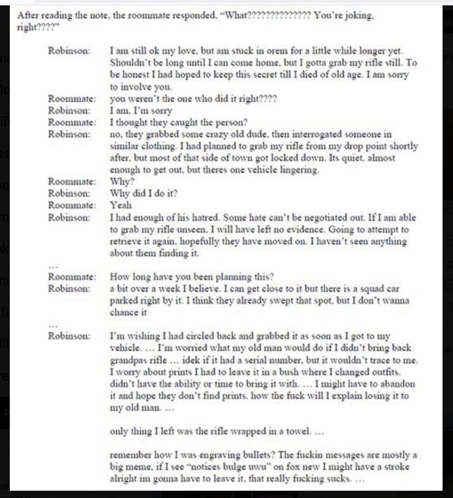 Kiszivárgott! Charlie Kirk gyilkossággal vádolt férfi és szobatársa közti chat