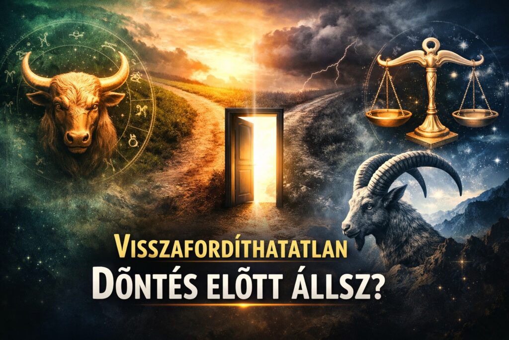 Három csillagjegy szimbóluma egy válaszút előtt, amely sorsdöntő döntést jelképez