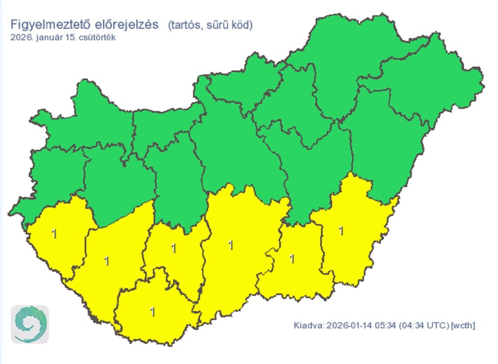 Tartós, sűrű köd miatt adtak ki figyelmeztetést több vármegyére 2 Tartós, sűrű köd miatt adtak ki figyelmeztetést több vármegyére